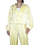 Set Πουκάμισο Cropped και Παντελόνι Σατινέ με Λάστιχο